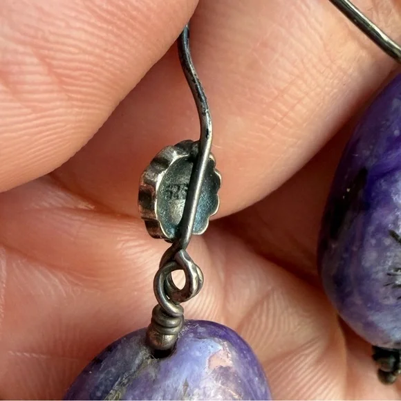 Handmade Chariote Purple Gemstone Sterling Silver Boho Dangle Earrings - Picture 4 of 17